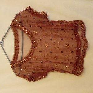 Free People, size small/medium,  wine color, sheer top with sequins